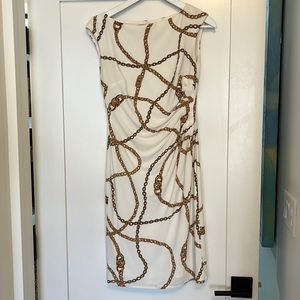 Lauren by Ralph Lauren Chain Design Dress - Cream and Gold Size 2